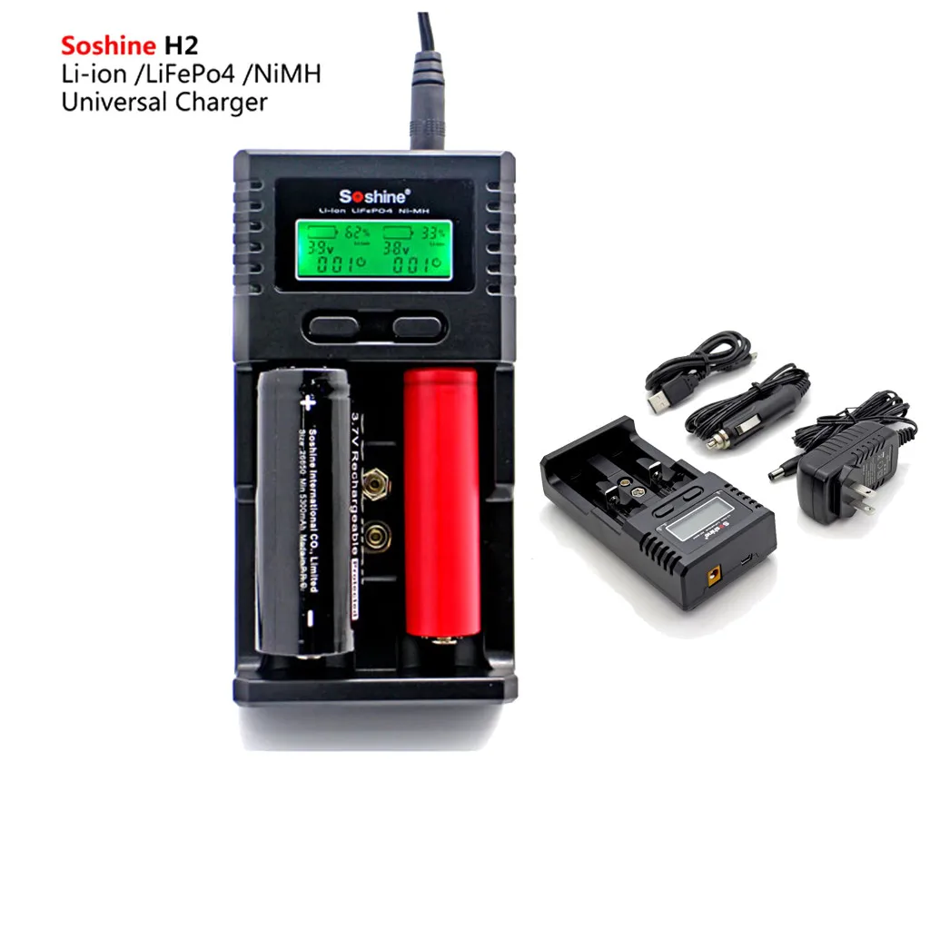 Универсальное зарядное устройство Soshine LCD для li ion/LiFePO4 26650 18650 9V NiMH C AA AAA