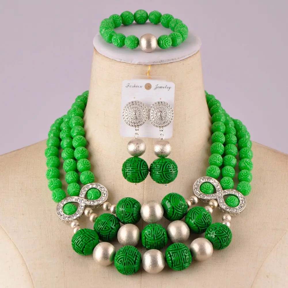 

stylish green artificial coral set nigerian wedding african coral beads jewelry set C21-22-08