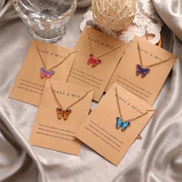 fashion stainless steel six colors crystal pendant for women glamour female butterfly necklace jewelry