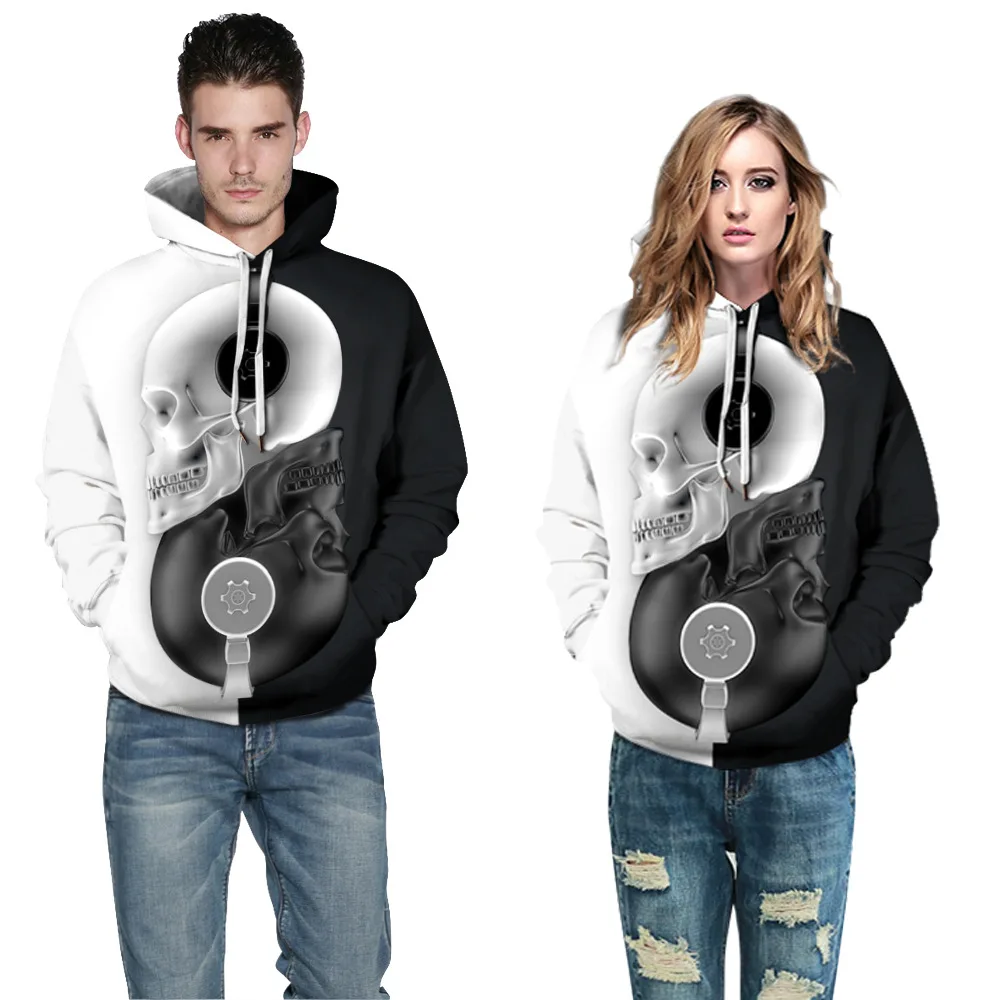 

Skull Smoke Digital Print Couple Hoodie Fall Winter Loose Baseball Wear