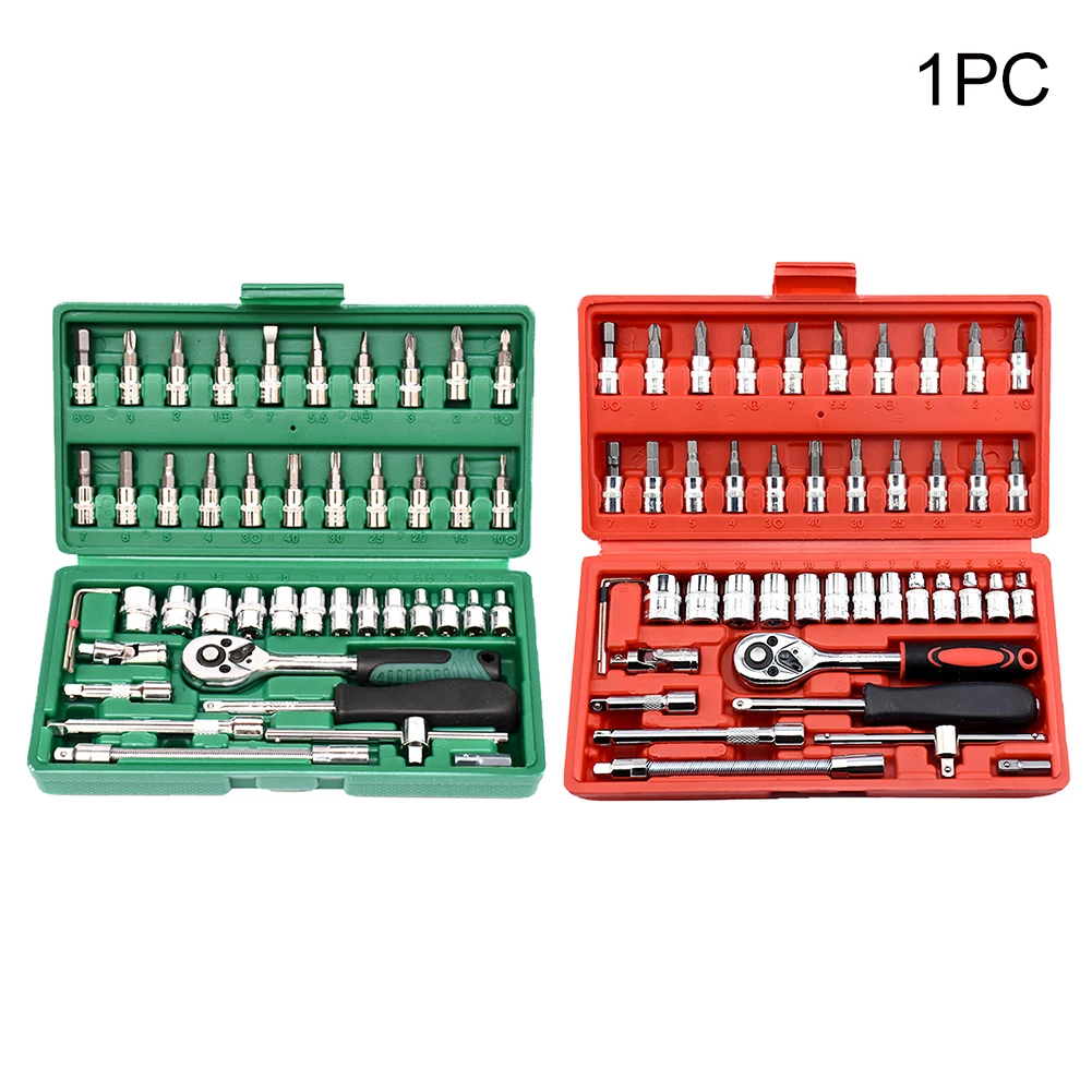 

46pcs 1/4inch Tool Kit Ratchet Torque Wrench Car Repair Auto Portable Socket Set