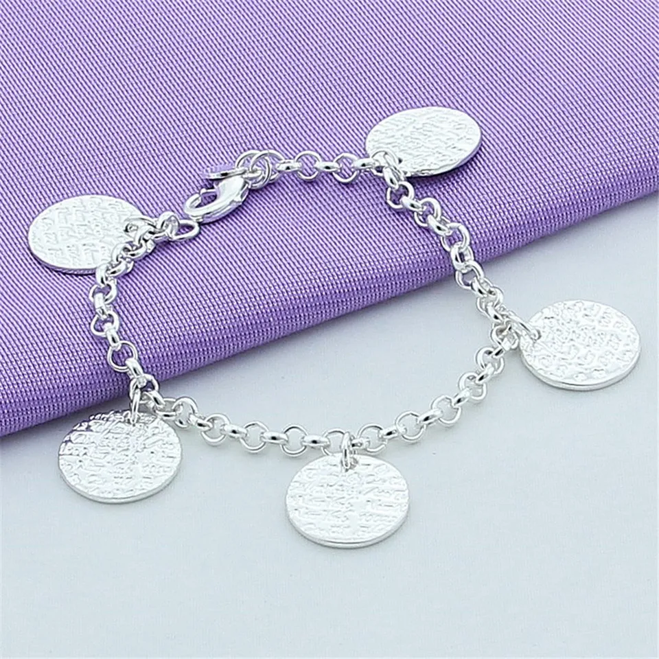 

NEW 925 Sliver Color Five-Round Pendant Delicate Bracelet For Women Wedding Anniversary Birthday Party Beautiful Accessories