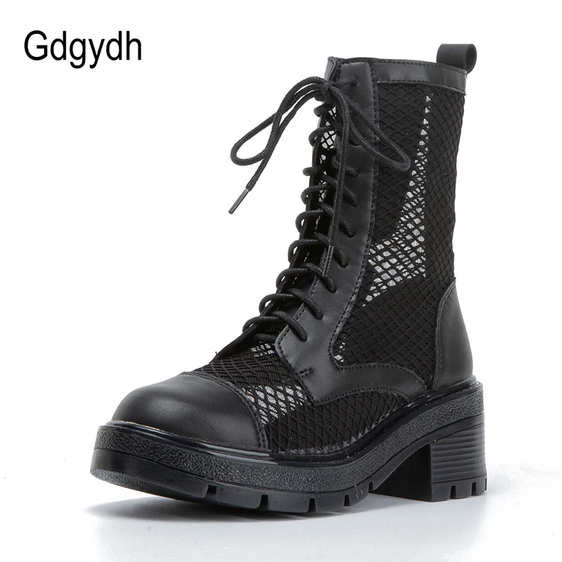 Женские сетчатые ботильоны Gdgydh черные короткие с круглым носком на толстом