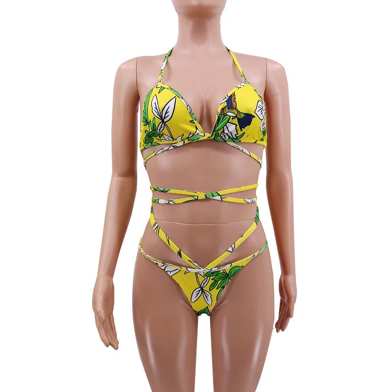 Сексуальный купальник 2020 для женщин лето Холтер шнуровка пуш ап принт бикини