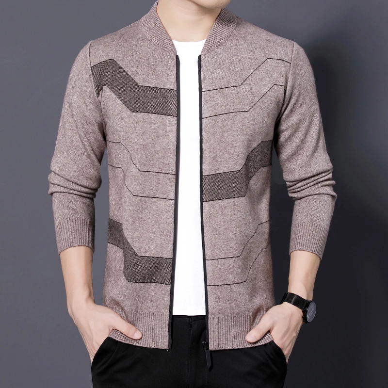 

2021 Autumn Mens Zipper Sweater Cardigan Long Sleeve Patchwork Slim Fit Casual Business Knitted Sweatercoat Tops Male Clothing
