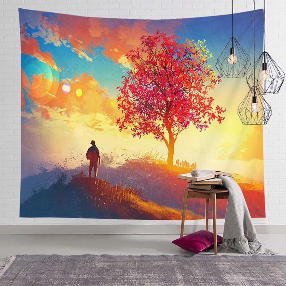 Яркий Цвет настенный гобелен пейзаж воздушный шар в форме дерева покрывало