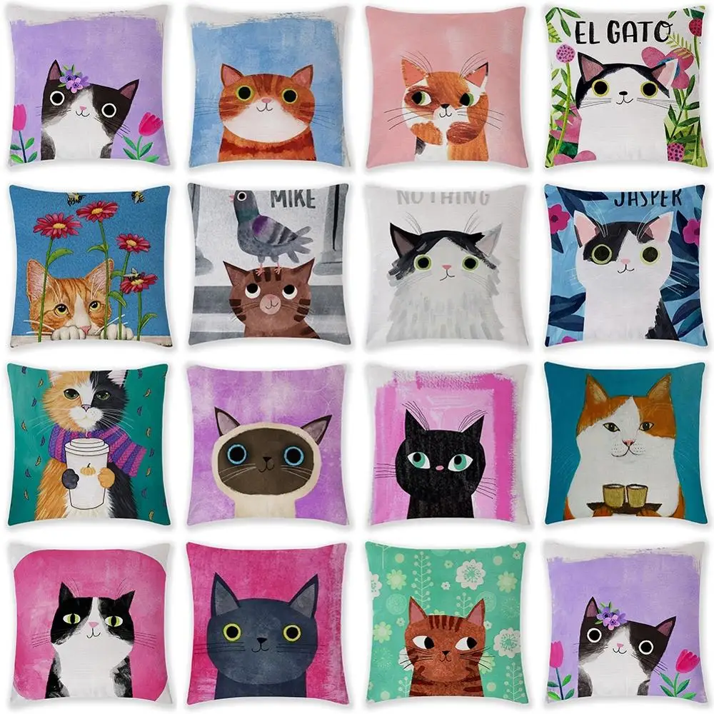 

18'' Cartoon Cat Animal Throw Pillow Case Cushion Cover Home Decorative Pillows Cover Sofa Living Room Pillowcase