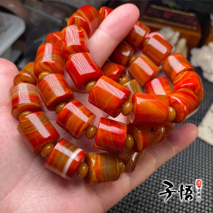 Цилиндрические браслеты из красного агата с матовым агатом | Украшения и