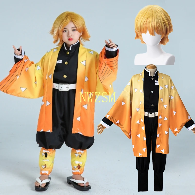 

Adult Kids Anime Demon Slayer Kimetsu no Yaiba Kamado Nezuko Agatsuma Zenitsu Cosplay Yukata Kimono Cosplay Costume Wig