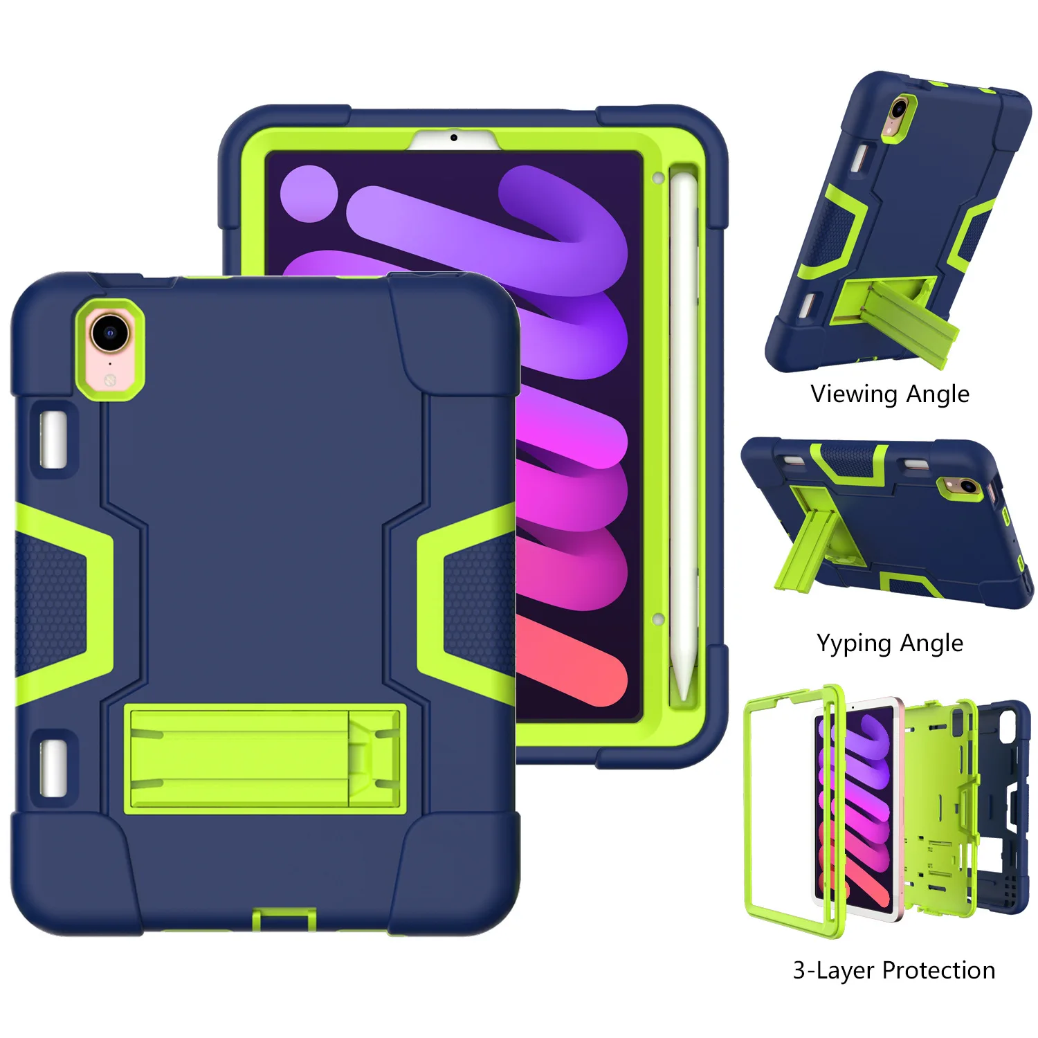 

FOR Case for iPad mini6 silicone protective cover with pen slot, double-layer full package border fall protection shell