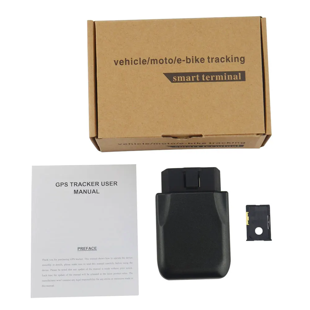 TK206 OBD2 gps GPRS в режиме реального времени трекер автомобильная система слежения с геофенсом защита вибрации сотовый телефон SMS сигнал тревоги - Цвет: black With Box