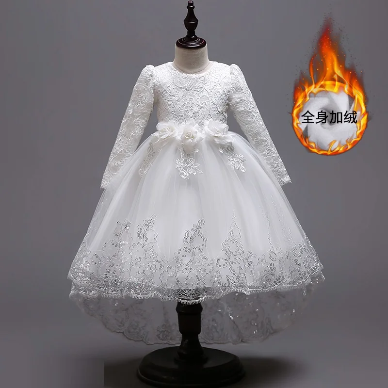 Классическое зимнее кружевное детское платье принцессы с длинным рукавом и