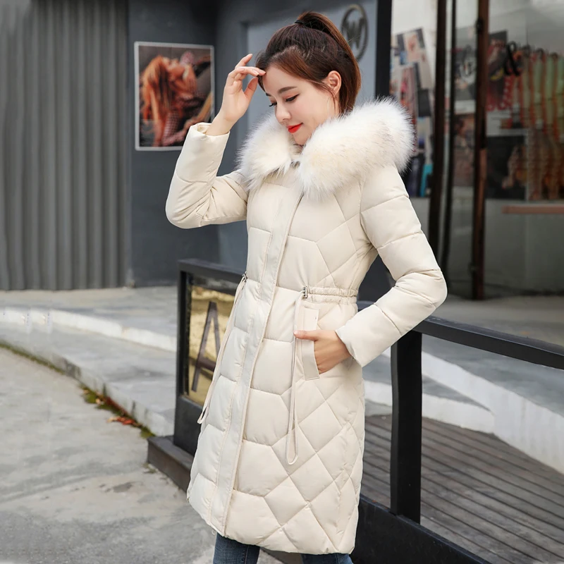 

2020 Korean Style Winter Jacket Women Slim Oversized Hooded With False Fur Collar Female Coat Solid Ladies Thick Long Parka