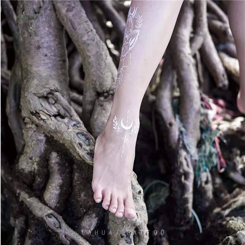 

White Tattoo Temporary Women Sexy Fake Arm Shoulder Waterproof Tattoo Body Art Wedding Calf Clavicle Arm Thigh Tattoo Sticker