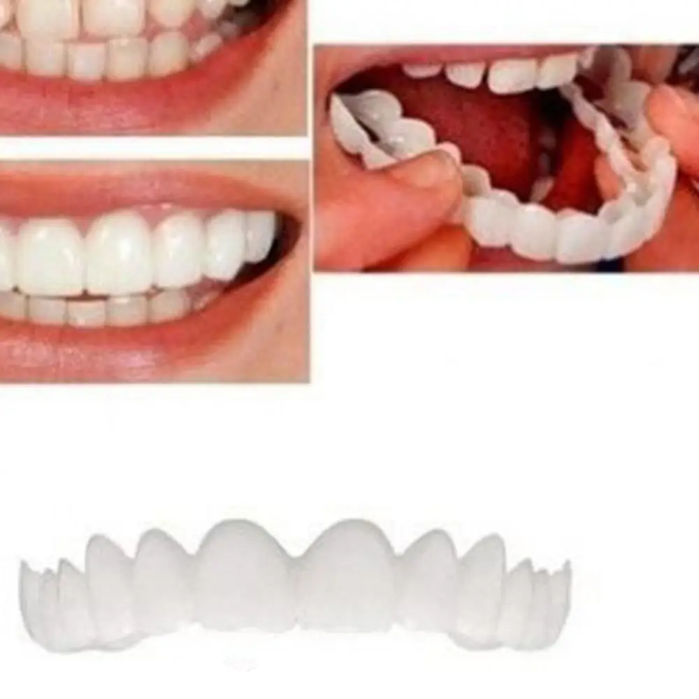 

1pair Silicone Fake Teeth Upper False Fake Tooth Cover Smile Teeth Fake Tooth Cover Denture Care Oral Care Plastic Whitening
