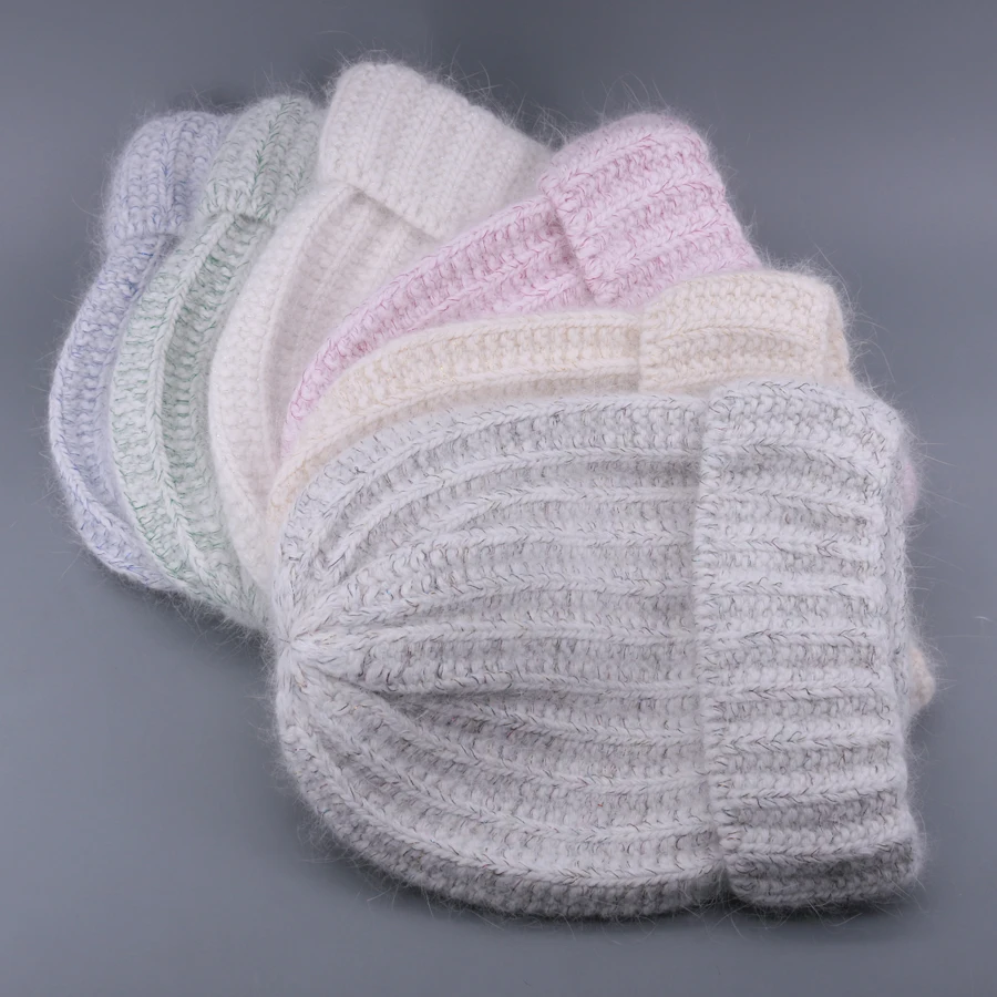 Зимняя вязаная шапка Skullies для женщин винтажная яркая шелковая женская с