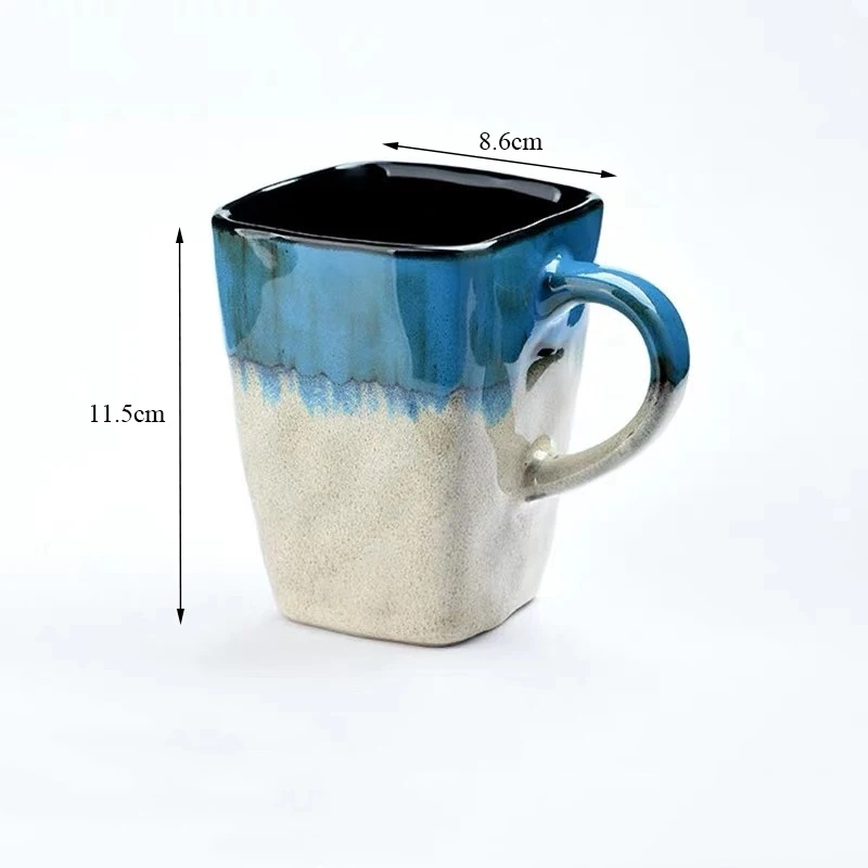 

Creative Flow Glaze Square Coffee Mug With Spoon and Lid Retro Tea Cup Simple Household Matte Color Ceramic Milk Water Cup Gift