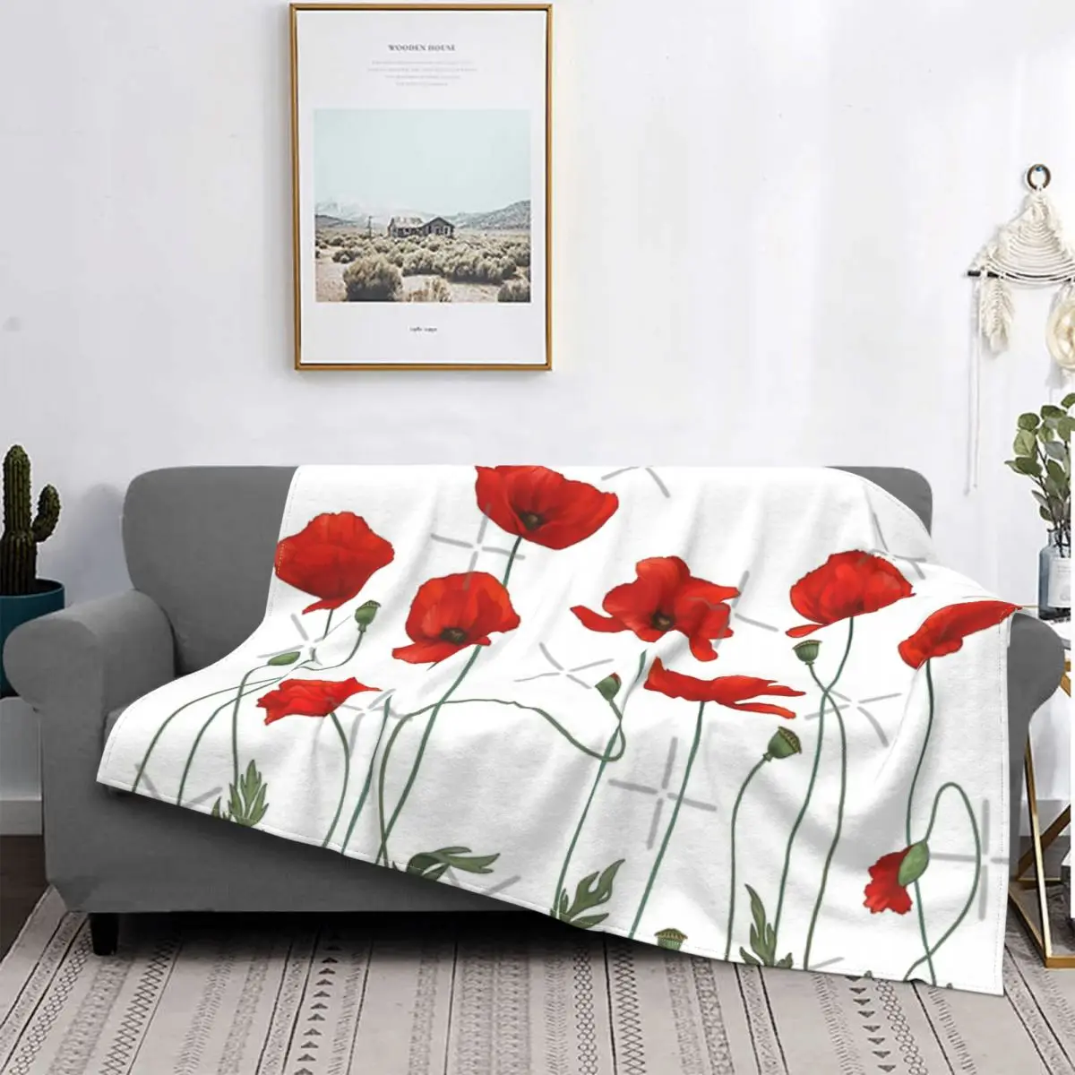 

Manta de amapolas para cama, cobertor de cama a cuadros, doble manta receptora