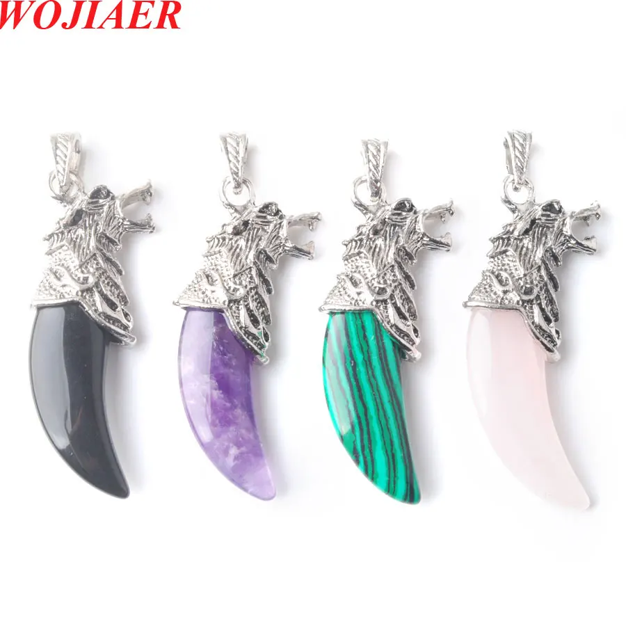 WOJIAER 10 шт./лот лазурит малахит аметист драгоценные камни волчий зуб сплав голова