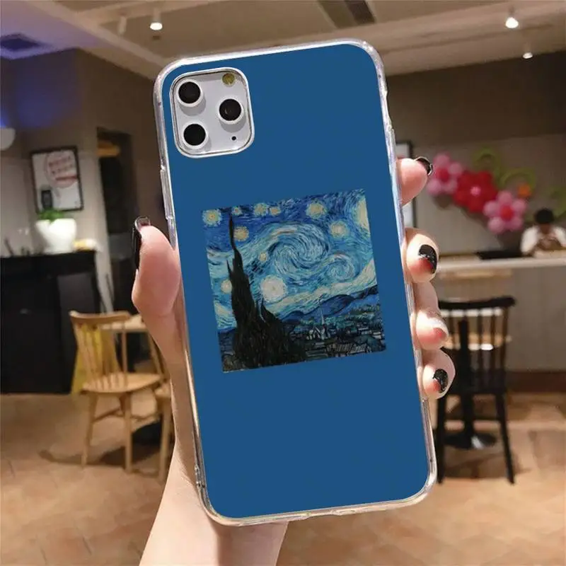 

Van Gogh Starry sky art Phone Case Transparent for iPhone 6 7 8 11 12 s mini pro X XS XR MAX Plus cover funda shell