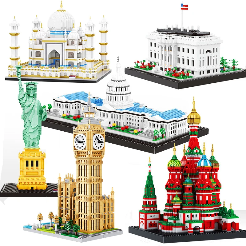 

Микро-размер, архитектура, тадж-махал, Биг-Бен, Белый дом, Статуя Свободы, Америка, пара, Лондонская модель, строительные блоки, строительные ...