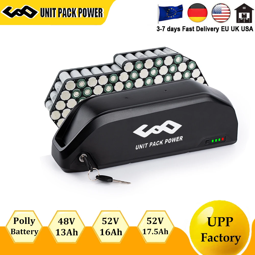 

Аккумулятор для электровелосипеда Polly Ebike, 52 в, 48 В, 52 в, 13 Ач, 15 Ач, батарея для электровелосипеда с погружной трубкой для мотора Bafang BBS01 350 Вт, 500...