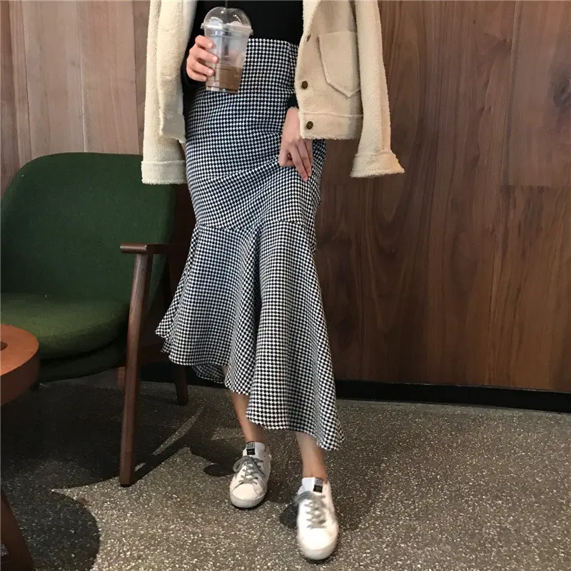 Горячая Распродажа стройные клетчатые юбки-русалки с высокой талией новинка 2020