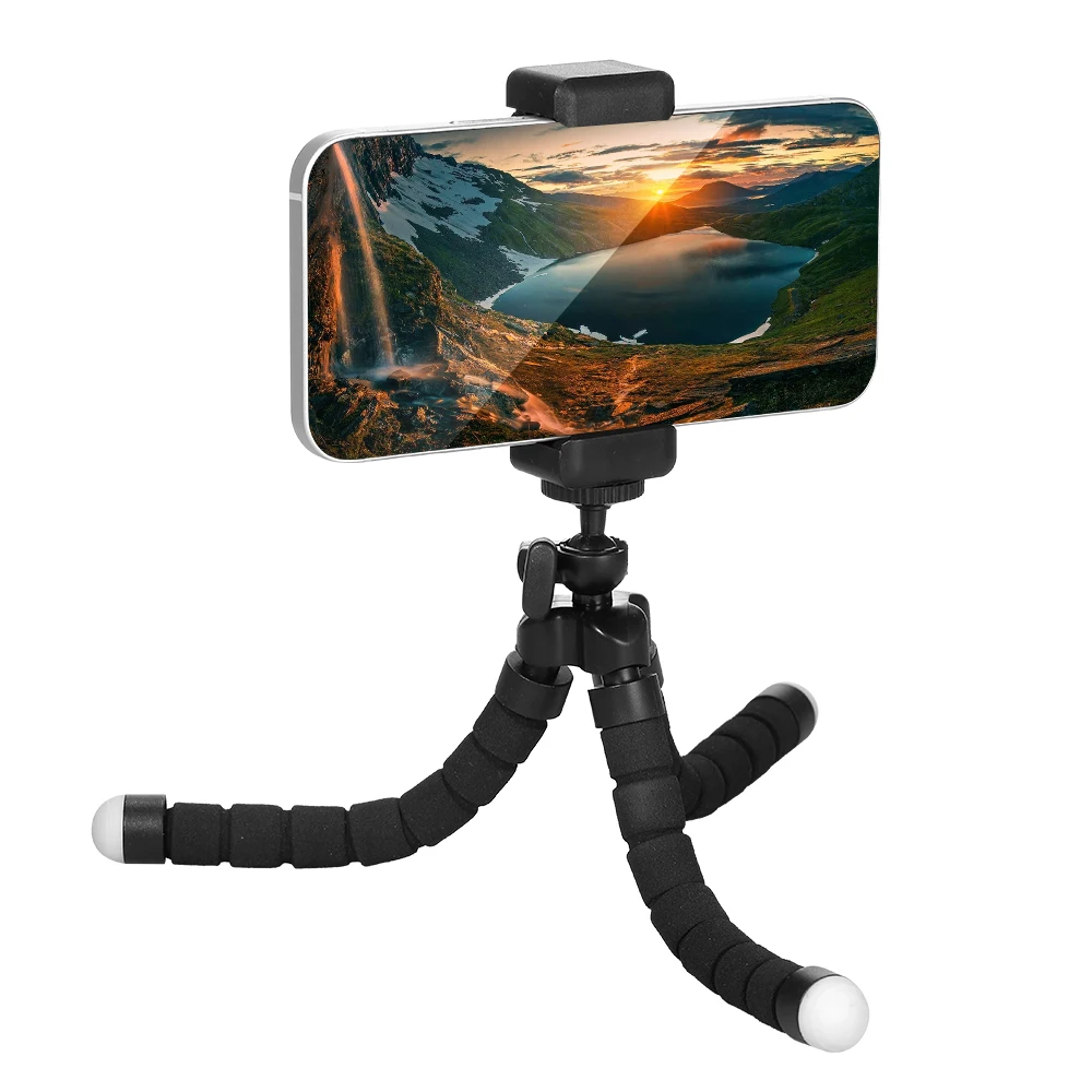 

NEW2022 Portable Sponge Tripod Multifunctional Mobile Phone BT Selfie Stick Adjustable Phone Holder for Mobile Phone Black