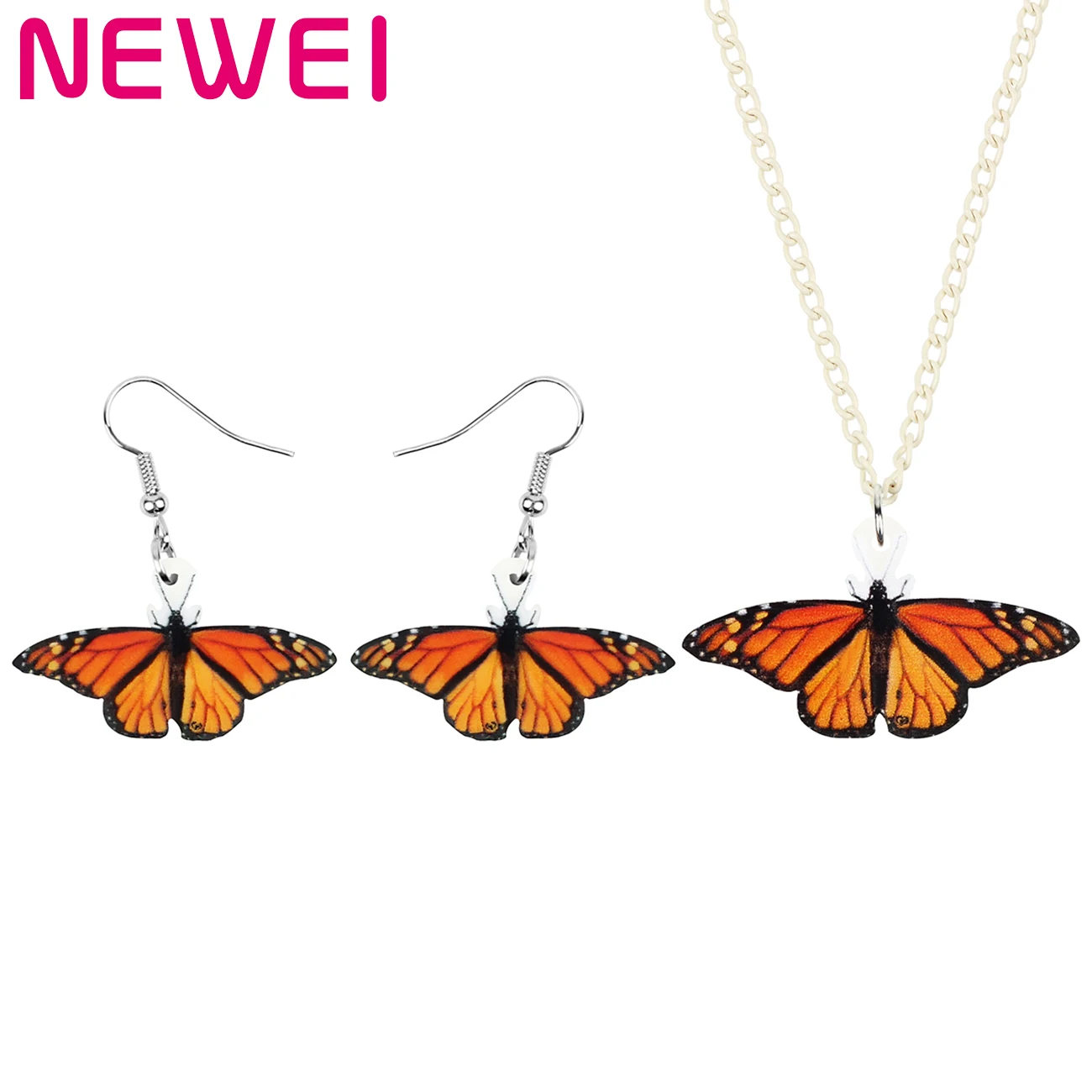 

Newei Acrylic Monarch Butterfly Jewelry Sets Print Lovely Animal Insect Necklace Earrings For Women Girls Kids Gifts Accessories