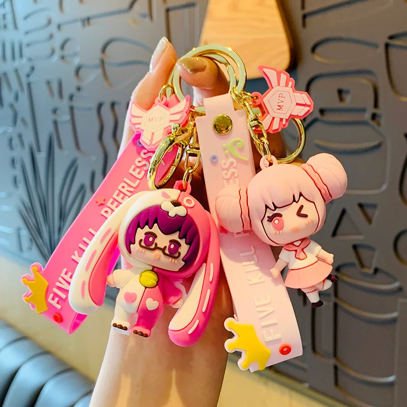 

Cartoon Game Characters King Glory Hero Angela Keychain Cute Girl Luban No.7 Doll Keyfob Bag Pendant Women Gift Trinket Keyring