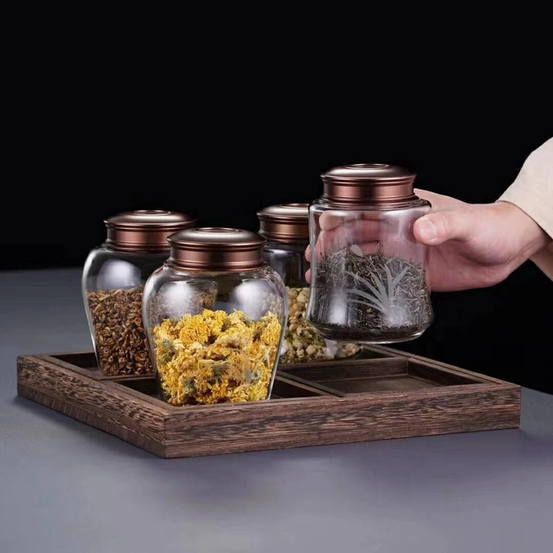 Стеклянная герметичная чайная банка прозрачная вакуумная для хранения еды