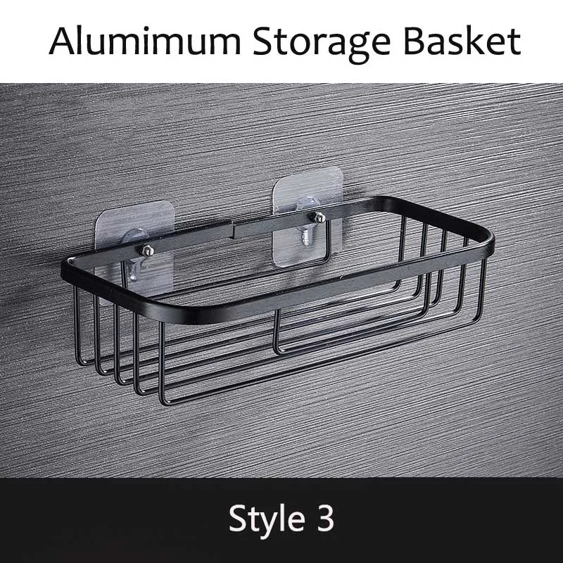 Black Style 3 Присоска для туалетной бумаги в рулоне, держатель для шампуня, выдолбленная корзина для хранения полотенец, настенная корзина для ванной комнаты, отеля и дома - Цвет: Black Style 3