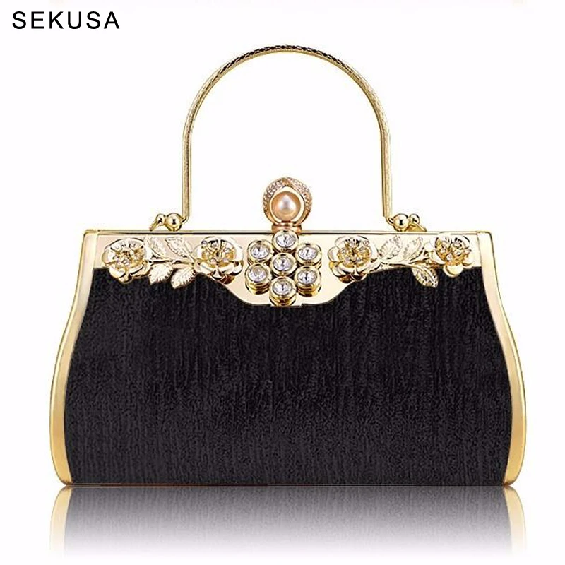 

Black Color Women Clutch Bags Party Evening Bags Dress Lady Wedding Handbags Diamonds Handle Purse Wallets