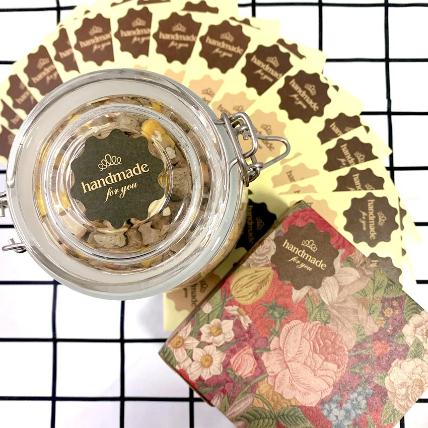 1200 шт./лот цветок круглый дизайн ручная работа для вас наклейка из крафт бумаги с