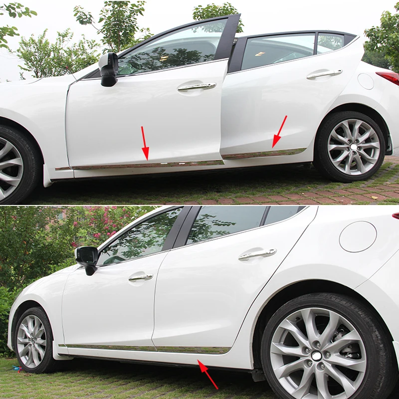 

4 шт. аксессуары, подходят для MAZDA 3 AXELA 2014 2015 2016, хромированная подкладка для боковой двери, украшение, молдинг, отделка крышки, защитные полосы