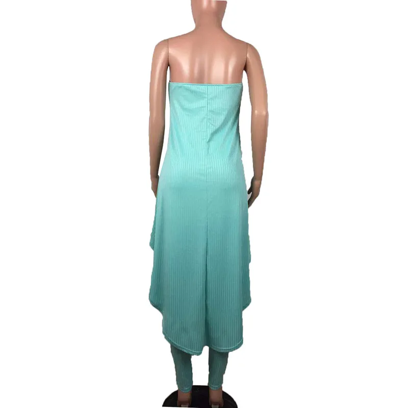 

Solid Sexy 2 Piece Outfits for Women Strapless Asymmetric X-Long Cloak + High Waist Skinny Trousers Plus Size Summer Sweat Suits