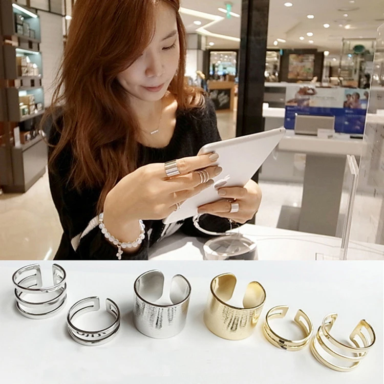 Противоударное кольцо 3 шт. блестящее в стиле панк средней длины набор колец