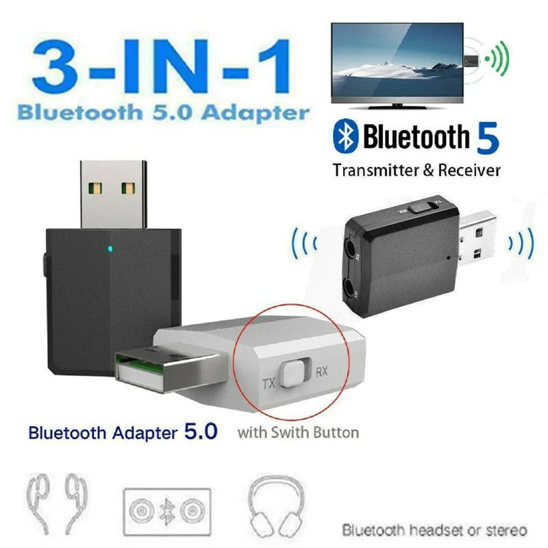 3 в 1 USB Bluetooth-совместимый 5 0 аудио передатчик/приемник адаптер для ТВ ПК наушников -