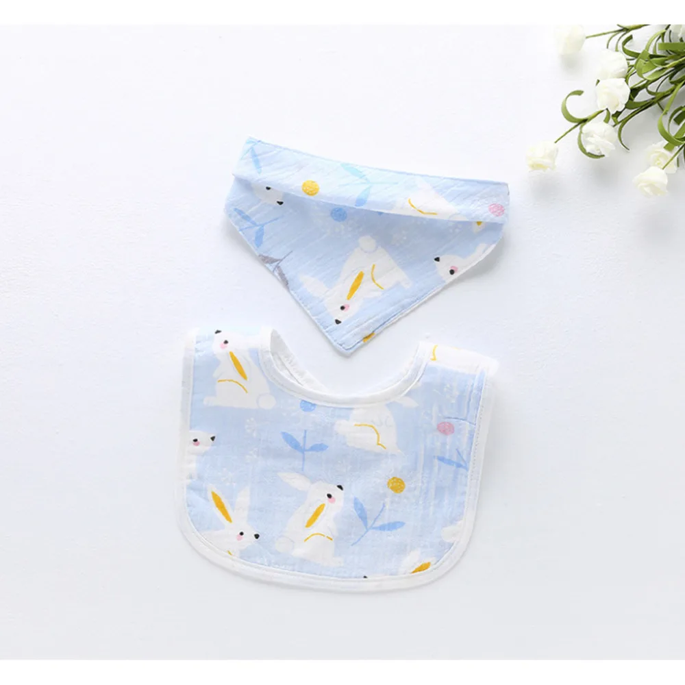 

2 Pcs/Set Kids Cotton Feeding Meal Colla Burp Cloths For Boy&Girl Apron Infant Printing Bibs Baby Soft Bib Saliva Dripping Bibs