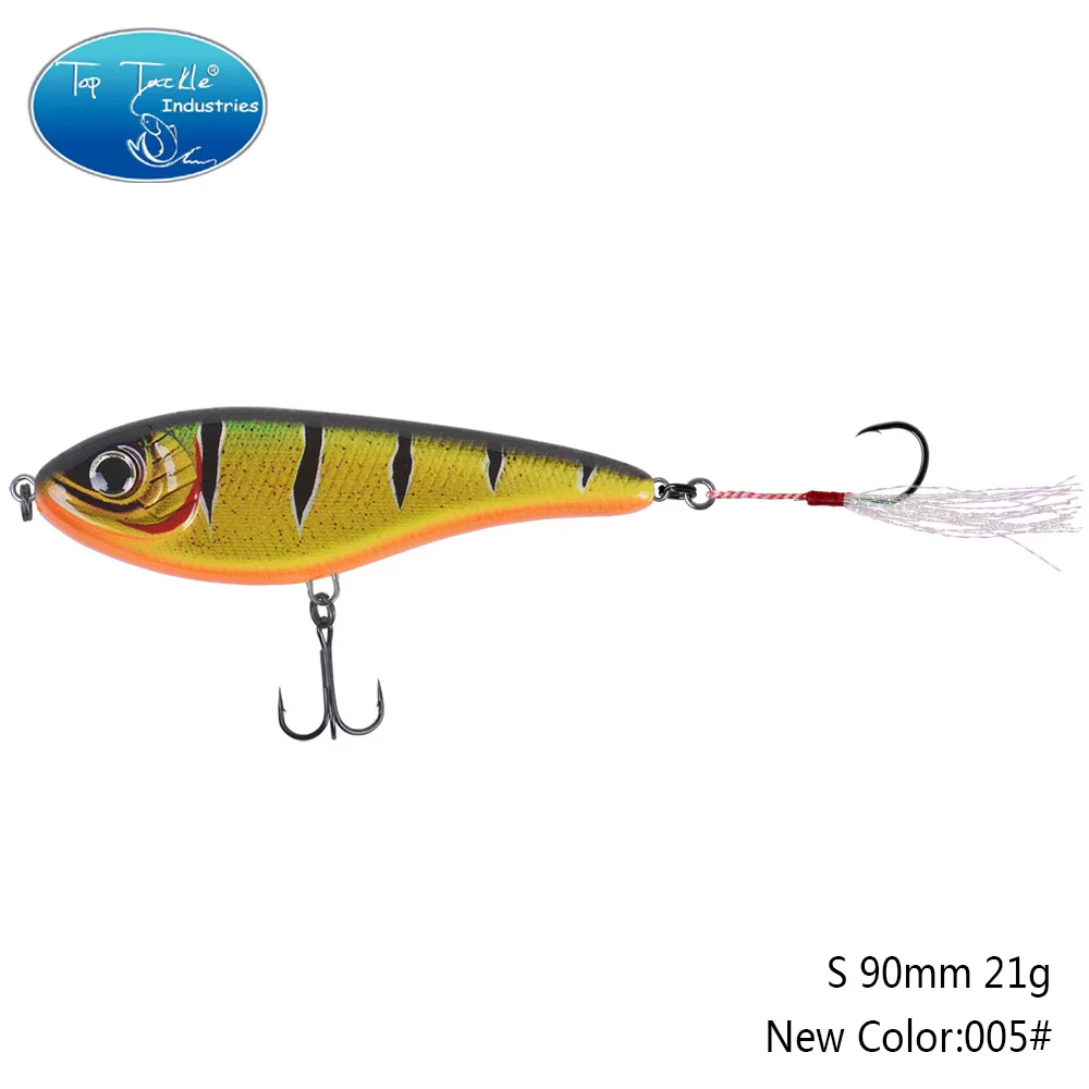 90mm 21g 005 90 мм 21 г цвета от 001 до 035 Тонущая Мускусная Щука искусственная рывковая приманка с одним крюком перьевая приманка для рыбалки - Цвет: 90mm 21g 005