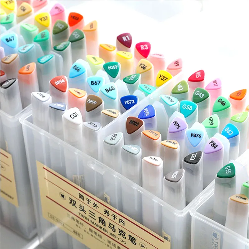 12 Colour Both Head Triangle Oiliness Marker Pen Student Marc Arts Painting For Animation Manga | Канцтовары для офиса и дома