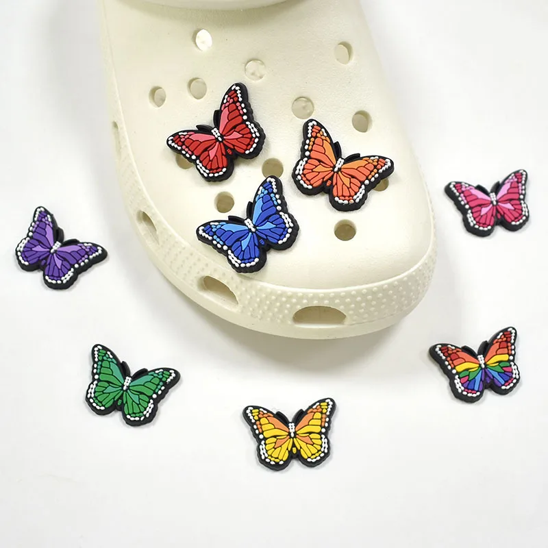 

1pc Colorful Butterfly Shoe Charms Accessories Croc Jibz Girl Decoration PVC For Clogs Sandals Shoe Buckles Ornaments Party Gift