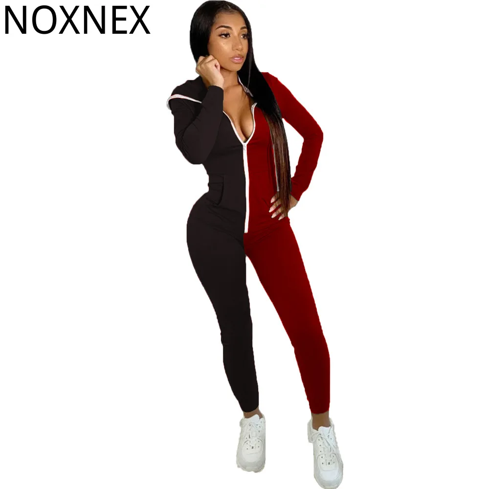 

NOXNEX женские комбинезоны цветные блочные Узкие Эластичные сексуальные комбинезоны Клубные женские комбинезоны с длинным рукавом