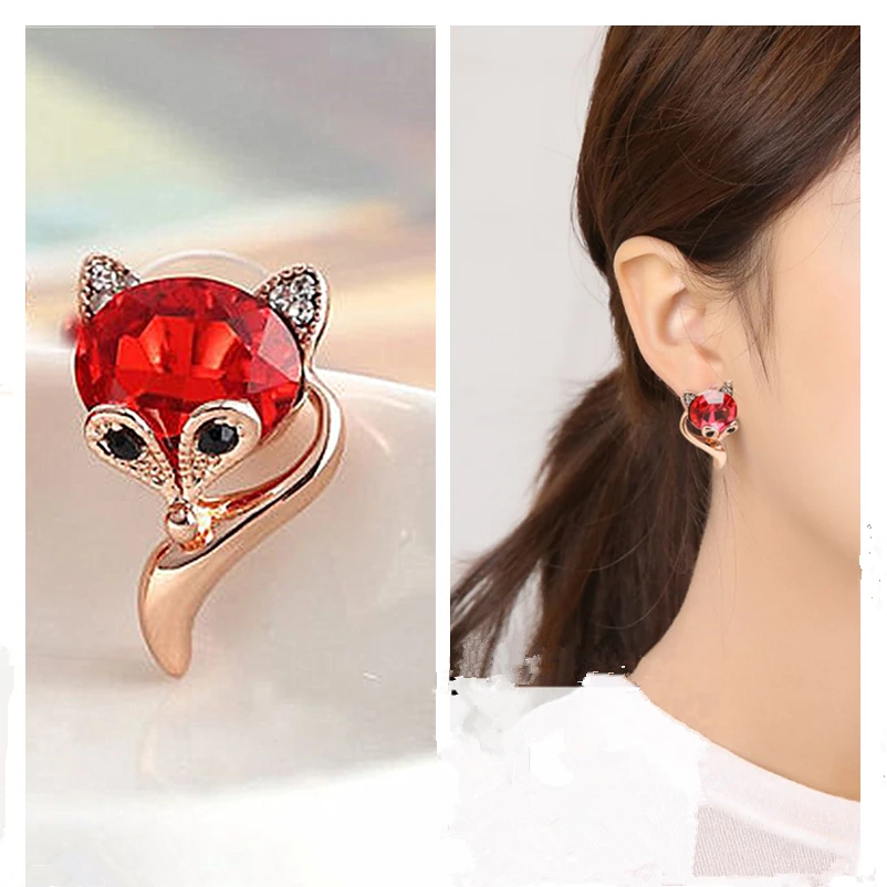 Милые Кристальные синие серьги в виде лисьей морды для женщин ювелирные изделия
