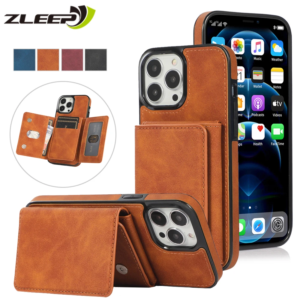 

Wallet Leather Phone Case For iPhone 13 12 Pro Max 11 XR 8 7 Plus Strong Magnetic Card Slot Slim Bag Protection Shockproof Cover