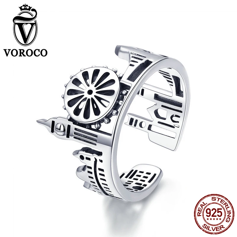 VOROCO,, настоящее 925 пробы, серебряные, винтажные, Лондонский город, кольца для женщин, модные, вечерние, свадебные, роскошные, хорошее ювелирное изделие, подарок BKR474