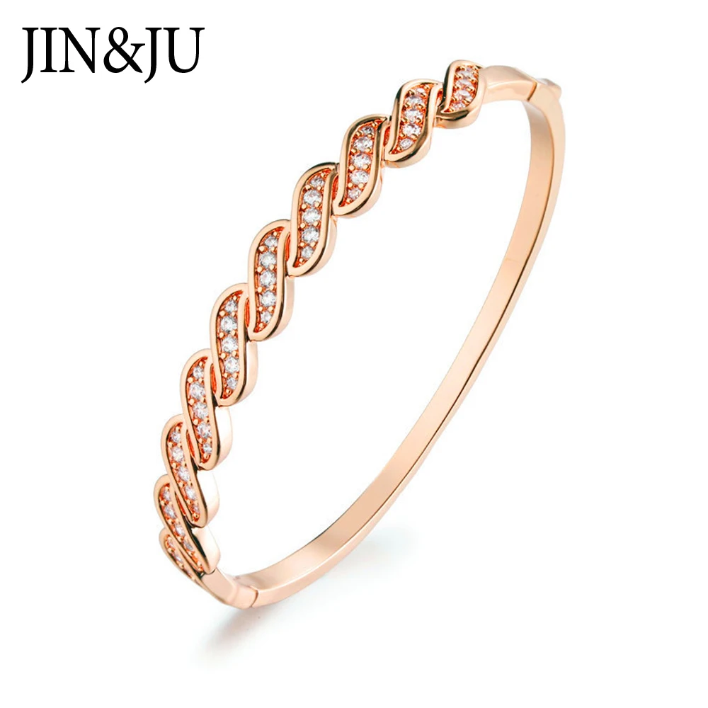 

JIN&JU High Quality Fashion Jewelry Bangle Bracelets Rose Gold Color Bangles AA Cubic Zircon Braceltes For Womens Wedding Gift