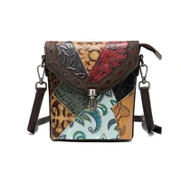 2020ethnic Style New First Layer Cowhide Womens Messenger Bag Contrast Color Shoulder Bag Female Trendy Bag Free Shipping
