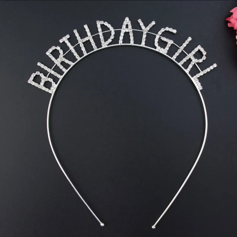 

Birthday Girl Crown Tiara Headband Headpiece Silver Happy Birthday Party Women Girl Decorations Supplies Ideas Favor Gifts