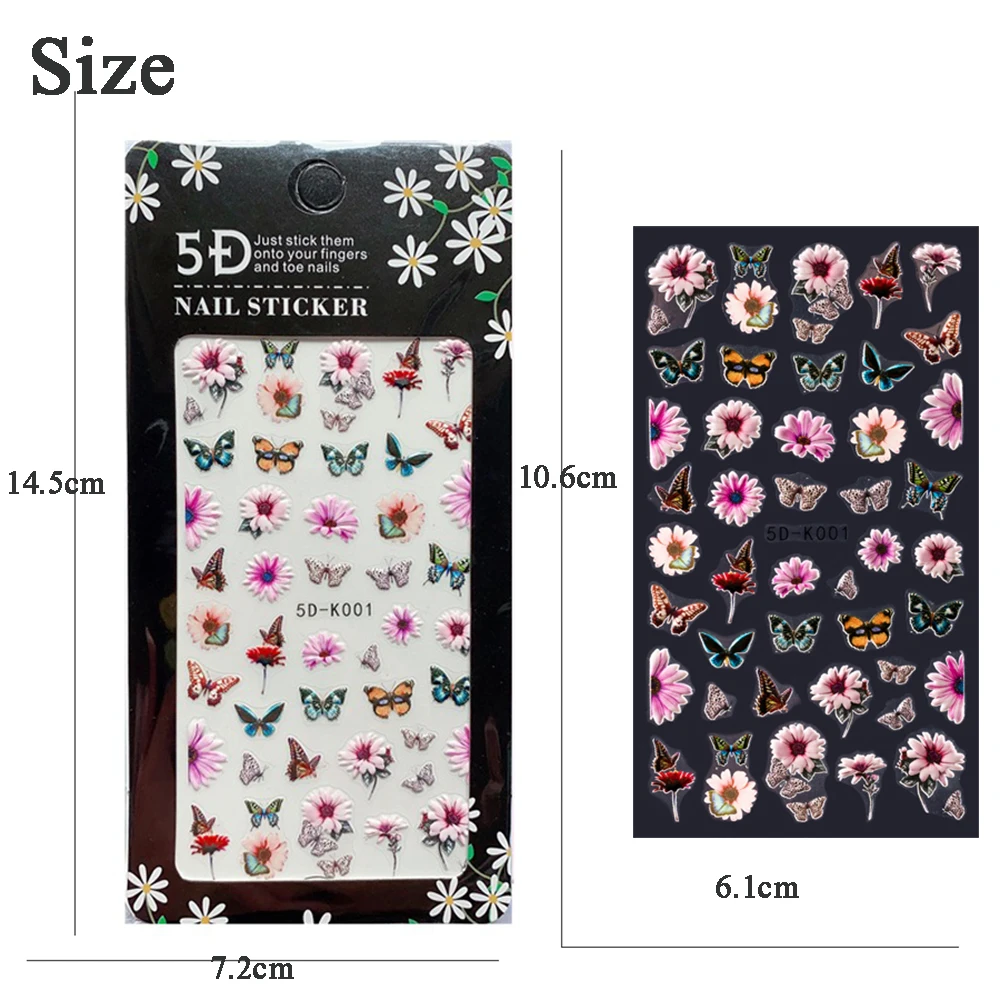 

1 Sheet 5D Embossed Colorful Flowers Nail Stickers Textured Sliders Art Decal Adhesive Manicure Accessories